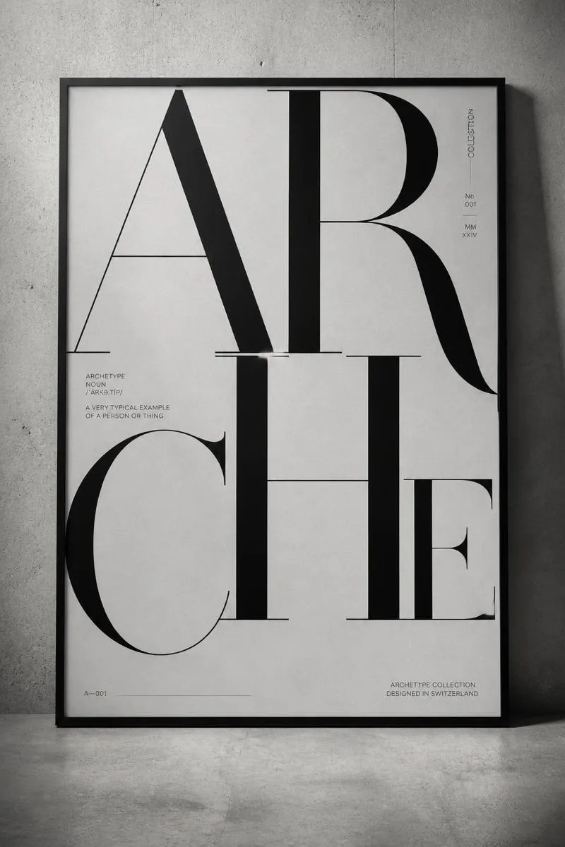 Oversized serif typography poster in a monochrome palette